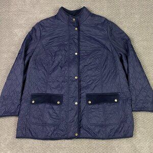 Talbots Navy Quilted Mid Length Barn Coat Women's 3X Blue Equestrian NO BELT